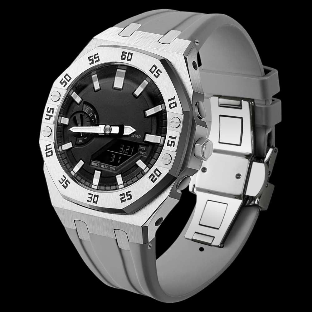 Casioak g-shock ga2100 silver shell with digital panel