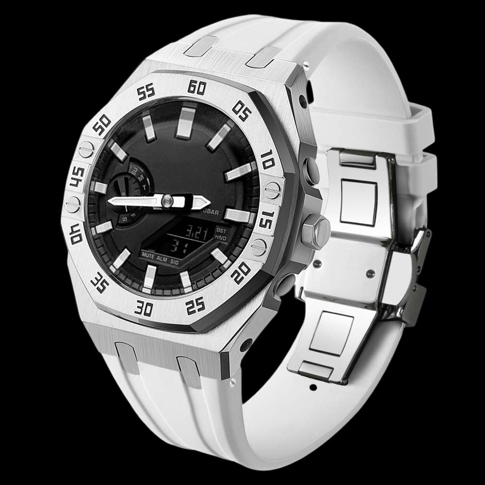 Casioak g-shock ga2100 silver shell with digital panel