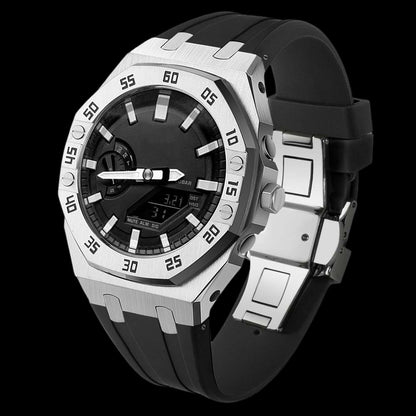 Casioak g-shock ga2100 silver shell with digital panel